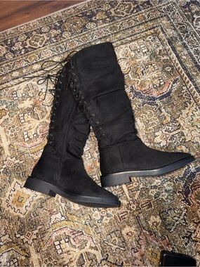 Journee Collection Black Lace-Up Tall Boots